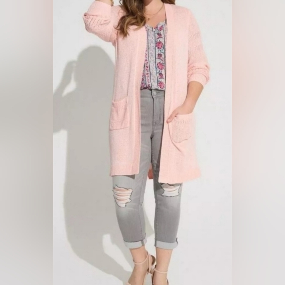 Torrid Light Pink Open-Front Sweater